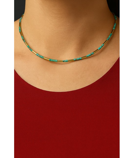 Altın Kaplama Yanık Firuze Kolye 