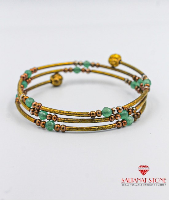 Jade Taşlı Altın Kaplama Bronz Bayan Bileklik - BSV01076BB