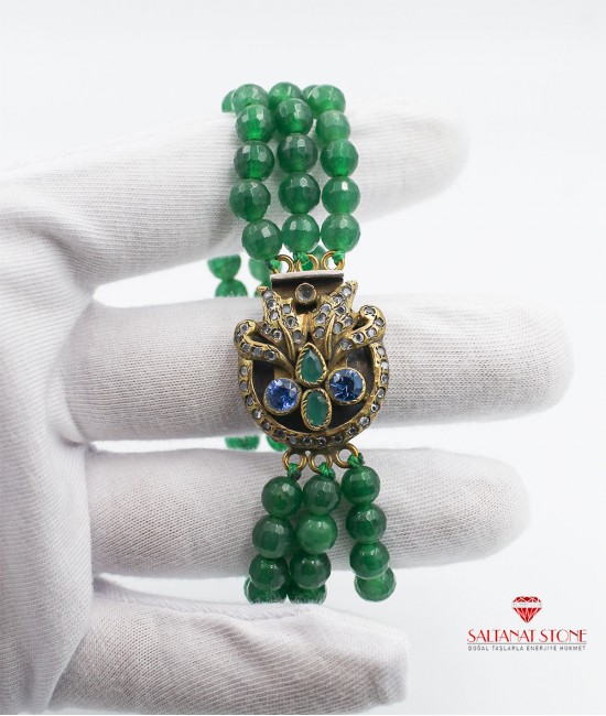 Jade Taşlı Otantik Gümüş Bayan Bileklik - BSV01019BB