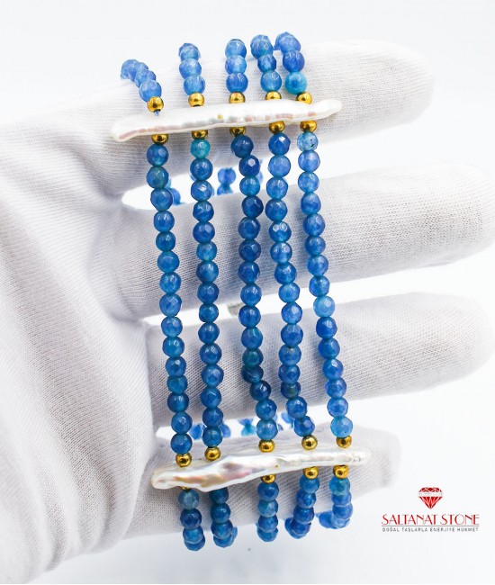 Mavi Akik ve İncili Beş Sıralı Bayan Bileklik - BSV01012BB