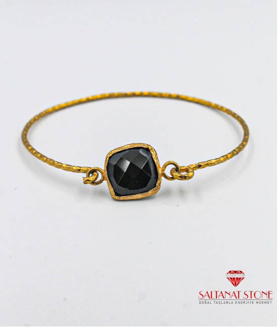 Onyx Taşlı Altın Kaplama Bronz Bayan Bileklik - BSV01058BB