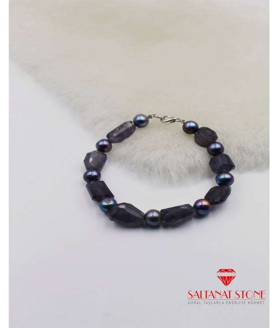 Siyah İnci ve İyolit Taşlı Bayan Bileklik - BSR02055BB