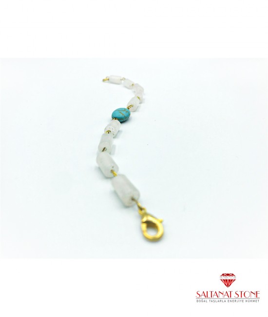 Turkuaz Ayrıntılı Pembe Kuarts Bayan Bileklik - BSR00301KB