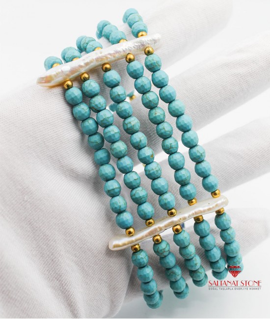 Turkuaz ve İnci Taşlı Bayan Bileklik - BSV01020BB