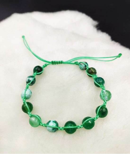 Yeşil Akik Taşlı Makrome Örgü Ayarlanabilir Bileklik-BSR0048BY