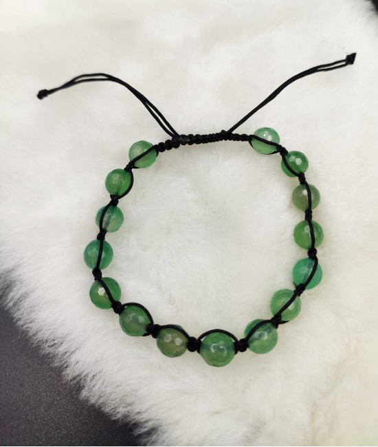Yeşil Akik Taşlı Makrome Örgü Ayarlanabilir Bileklik-BSR0051BY