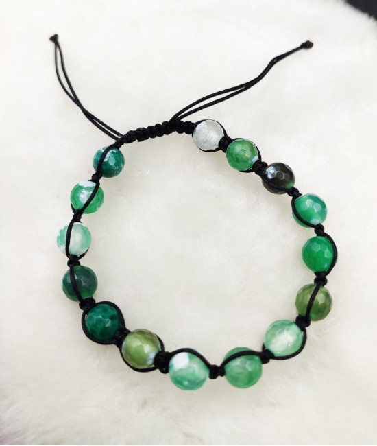 Yeşil Akik Taşlı Makrome Örgü Ayarlanabilir Bileklik-BSR0063BY