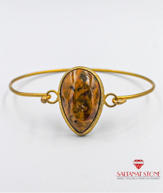 Yosunlu Akik Altın Kaplama Bronz Bayan Bileklik - BSV01063BB