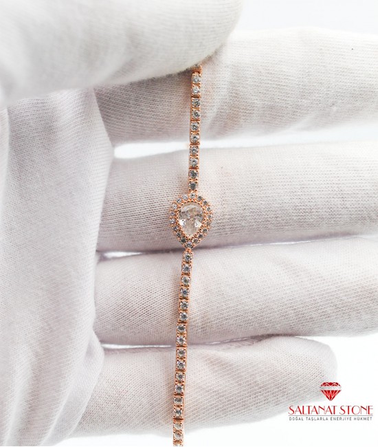 Zirkon Taşlı Rose Kaplama Gümüş Bayan Bileklik - BSV01304BB