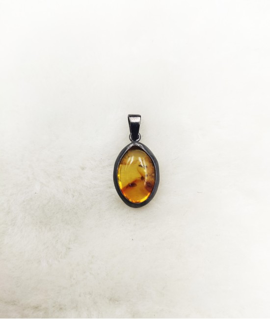 Kehribar 925 Ayar Gümüş Bayan Kolye Ucu-BSR0053KKU