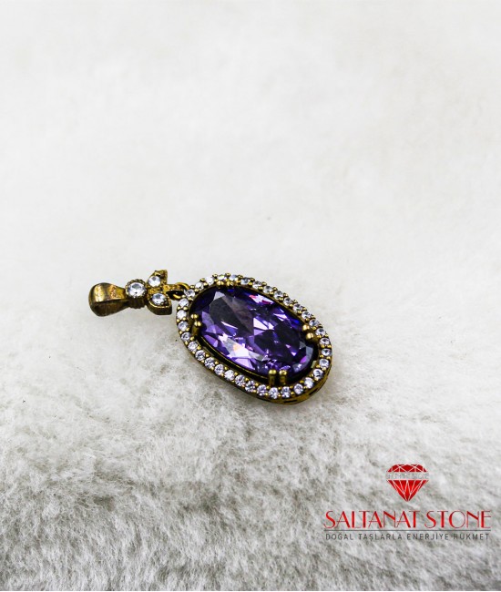 Otantik Taşlı Altın Kaplama 925 Ayar Gümüş Bayan Kolyeucu - BSR01016KU