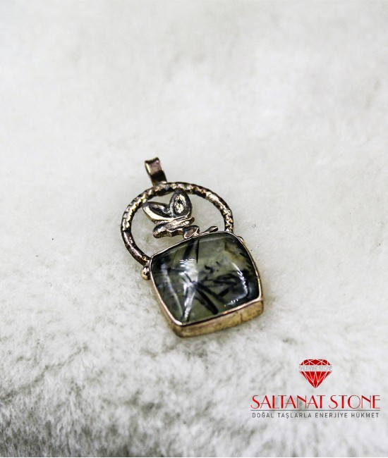 Prehnit Taşlı Altın ve Rodium Kaplama 925 Ayar Gümüş Bayan Kolyeucu - BSR01013KU