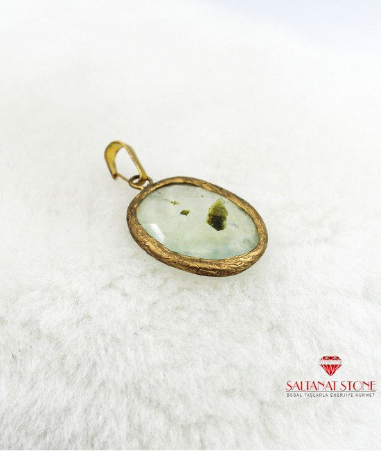 Prehnite Taşlı Altın Kaplama Bronz Kadın Kolyeucu - BSM01027