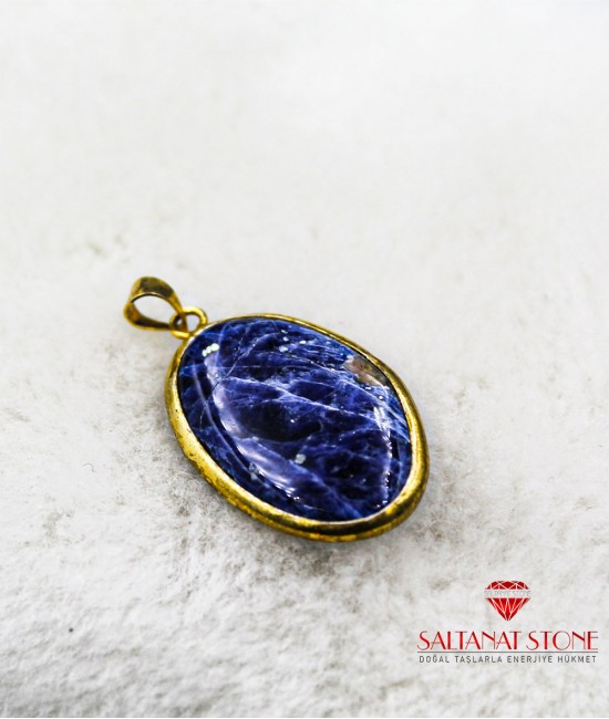 Sodalit Taşlı Altın Kaplama 925 Ayar Gümüş Bayan Kolyeucu - BSR01028KU