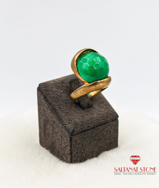 Jade Taşlı Altın Kaplama Bronz Bayan Yüzük - BSV01080BY