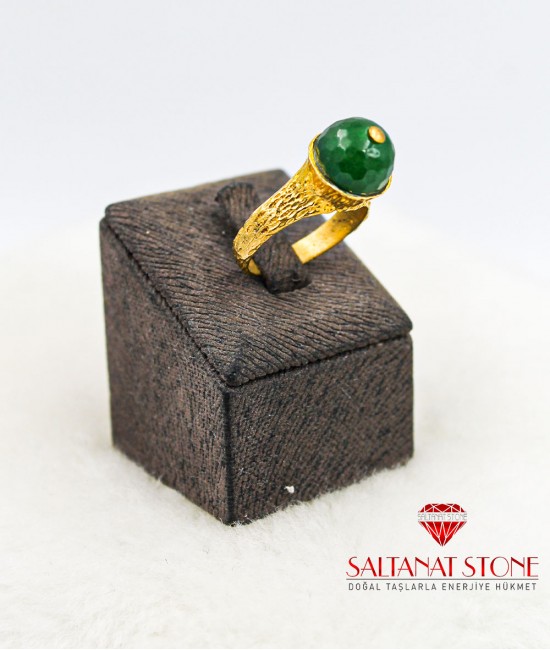 Jade Taşlı Altın Kaplama Bronz Bayan Yüzük - BSV01106BY