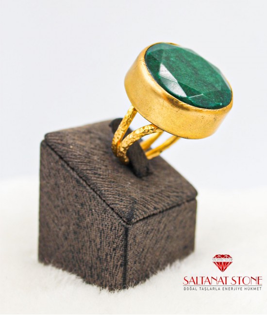 Jade Taşlı Altın Kaplama Bronz Bayan Yüzük - BSV01136BY