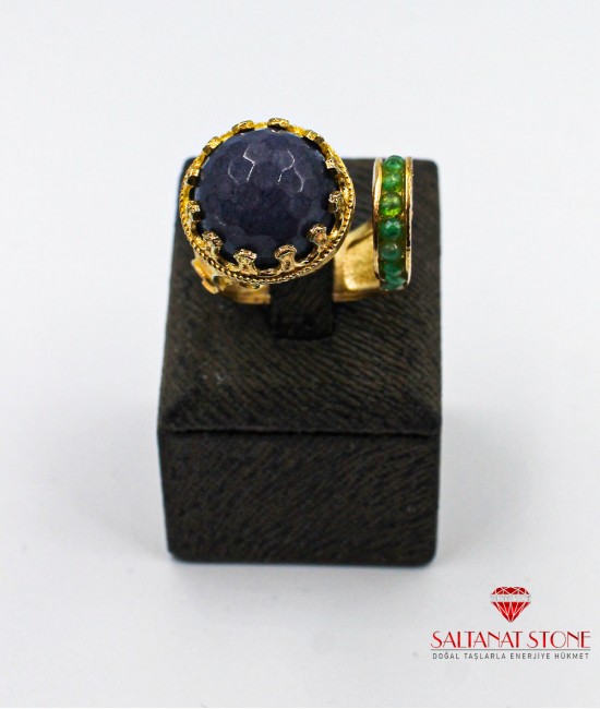Jade Taşlı Altın Kaplama Bronz Bayan Yüzük - BSV01208BY