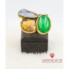 Kalsedon Jasper ve Jade Taşı Altın Kaplama Bronz Bayan Yüzük - BSV01088BY