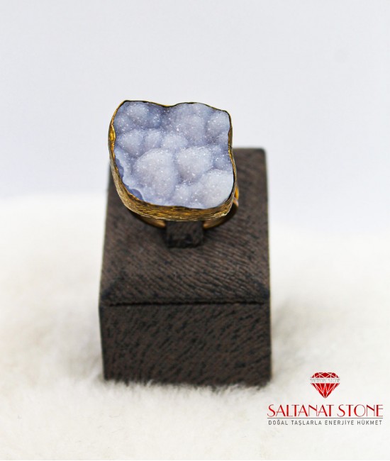 Kalsedon Taşı Altın Kaplama Bronz Bayan Yüzük - BSV01140BY