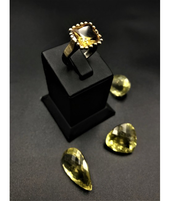Lemon Topaz Taşlı Rodium Kaplama 925 Ayar Gümüş Elişi Bayan Yüzük - RY00188