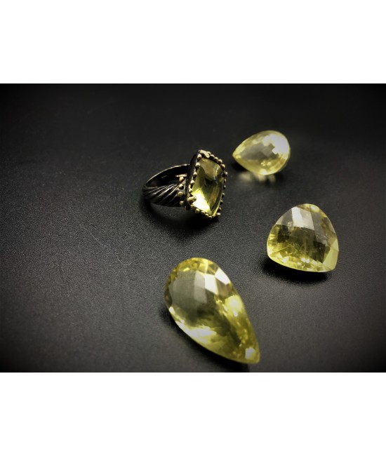 Lemon Topaz Taşlı Rodium Kaplama 925 Ayar Gümüş Elişi Bayan Yüzük - RY00205
