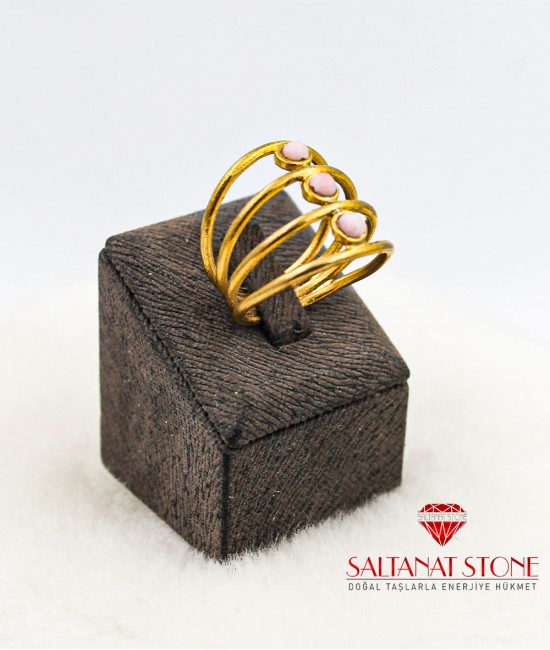 Mercan Taşlı Altın Kaplama Bronz Bayan Yüzük - BSV01084BB