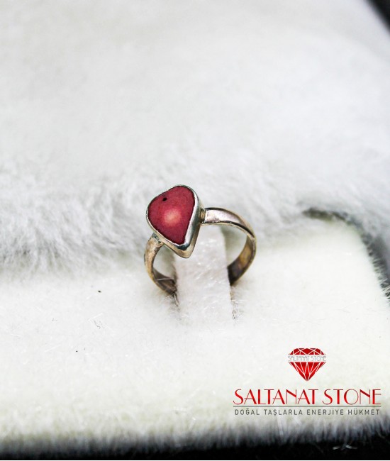 Mercan Taşlı Gümüş Bayan Yüzük - BSR01064KU
