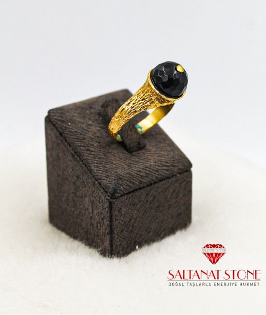 Onyx Taşlı Altın Kaplama Bronz Bayan Yüzük - BSV01102BB