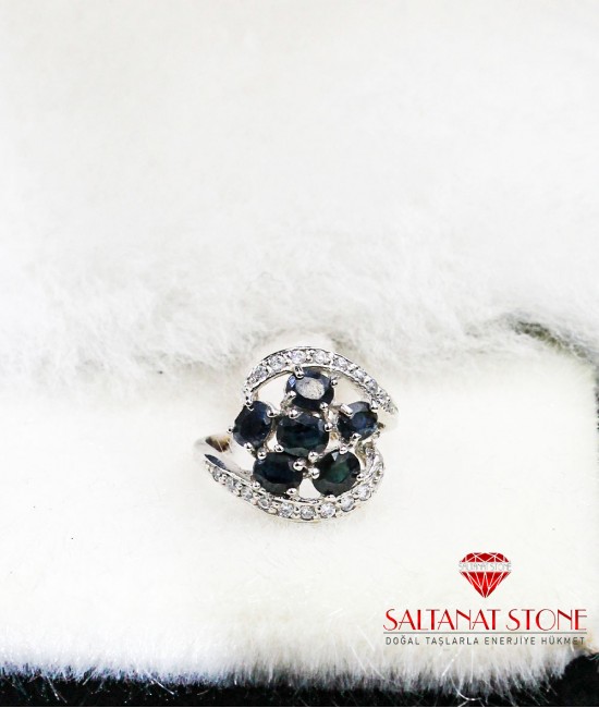 Safir Taşlı Gümüş Bayan Yüzük - BSR01053KU