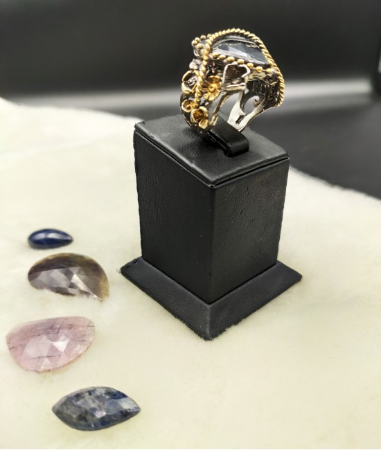 Siyah Safir Taşlı Özel Tasarım Bayan Gümüş Yüzük-BSR0024K-Y