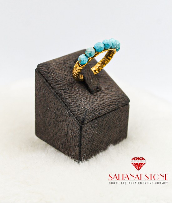 Turkuaz Taşlı Altın Kaplama Bronz Bayan Yüzük - BSV01098BY