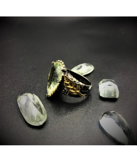 Yeşil Amatist Taşlı Rodium Kaplama 925 Ayar Gümüş Elişi Bayan Yüzük - RY00183