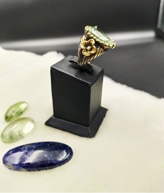 Yeşil Ametist Taşlı Özel Tasarım Bayan Gümüş Yüzük-BSR0044K-Y