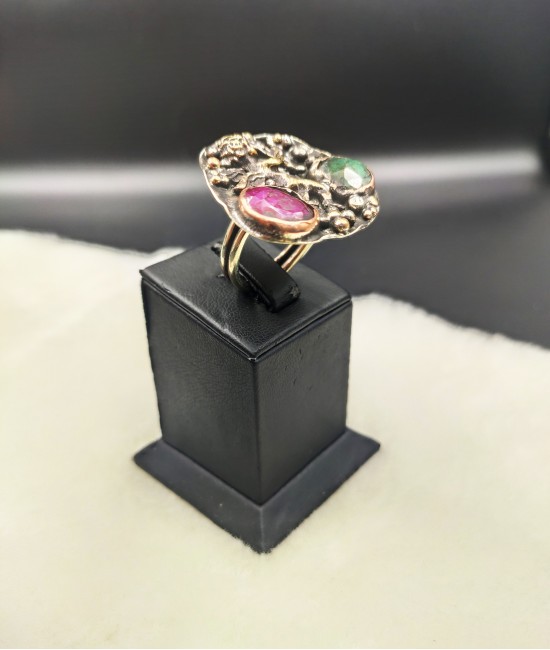 Zümrüt ve Yakut Taşlı Etnik Yüzük-BSR00330KY