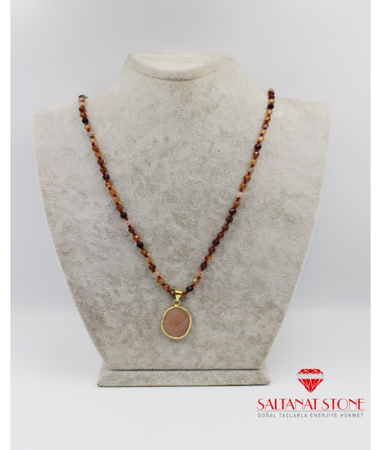 Akik ve Aytaşı Bayan Kolye - BSR02078BK