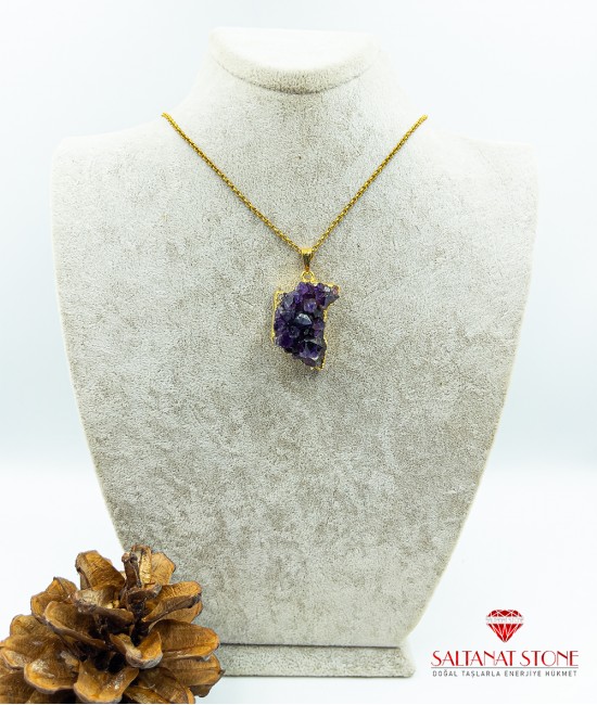 Ametist Taşlı Doğal Parça Kadın Kolye BSR01570KK