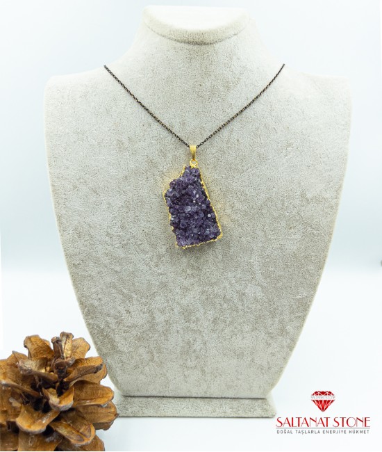 Ametist Taşlı Doğal Parça Kadın Kolye BSR01573KK