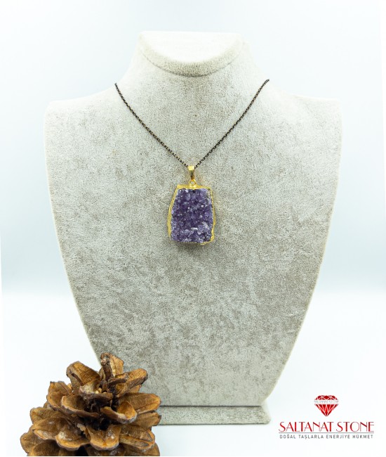 Ametist Taşlı Doğal Parça Kadın Kolye BSR01575KK