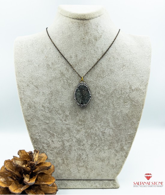 Ametist Taşlı Etrafı Kristal Taşlarla Süslenmiş Bayan Kolye BSR01563KK