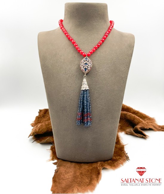 Jade Taşlı Lale Topuzlu Püskül Model Kadın Kolye BSR01513KK