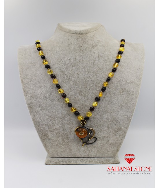 Kehribar Taşlı Bayan Kolye - BSR02162BK