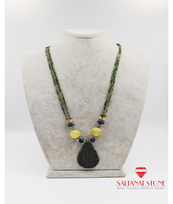 Lapis ve Yeşim Taşlı Bayan Kolye - BSR02214BK