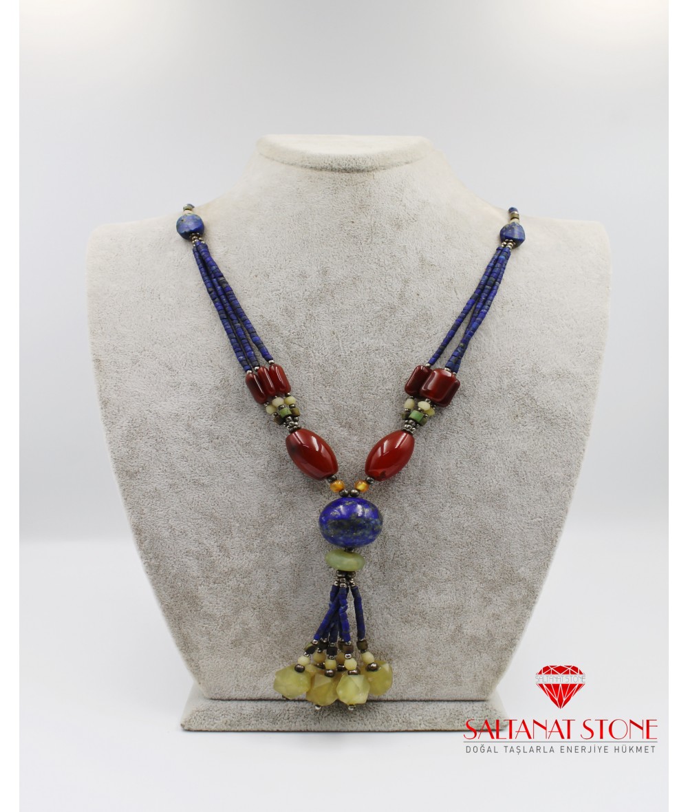 Lapis ve Yeşim Taşlı Bayan Kolye - BSR02217BK Lapis ve Yeşim Taşlı Bayan Kolye - BSR02217BK