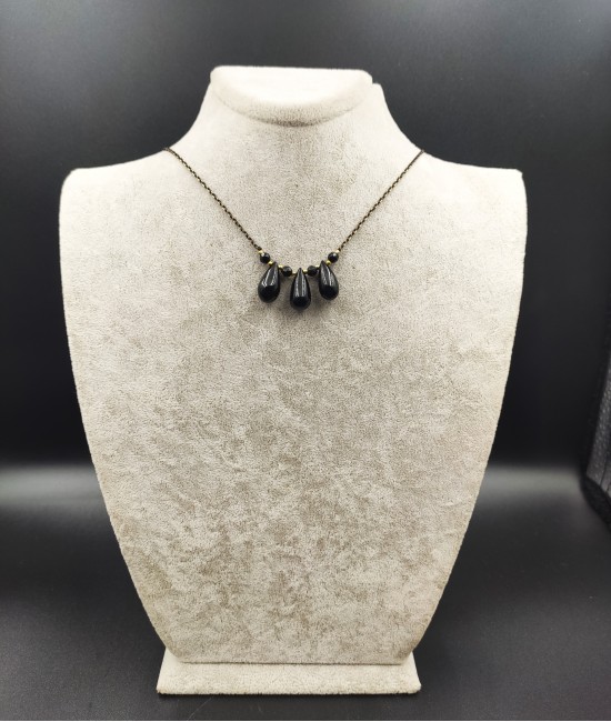 Onix Taşlı Damla Kesim Kolye-BSR0080BKY