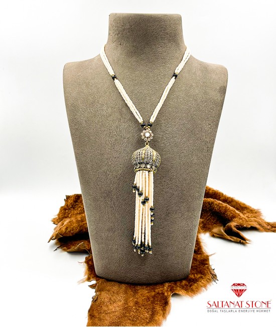 Onix ve İncili Püskül Model Kadın Kolye BSR01520KK