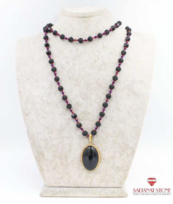 Onyx Taşlı Bayan Kolye - BSV01604BK