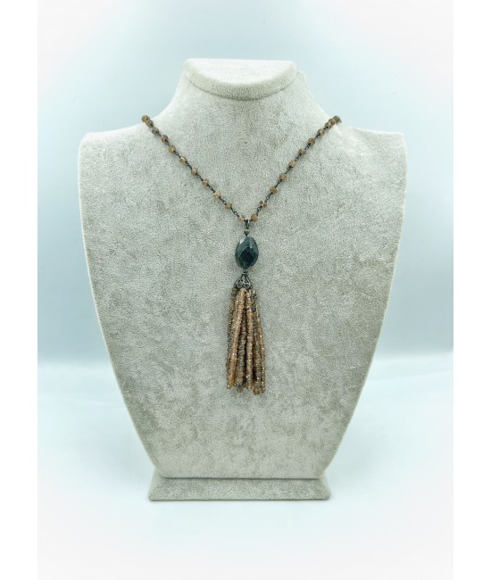 Orjinal El Kesimi Garnet Püskül Model Kolye-BSR00117BKY