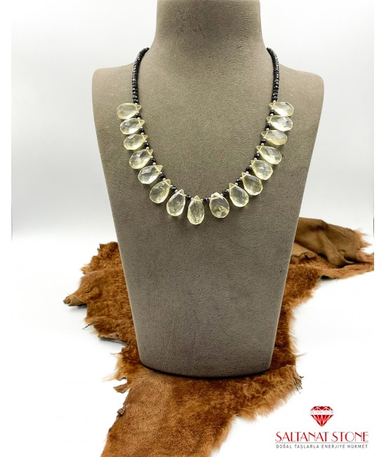 Sitrin ve Spinnel Taşlı Damla Model Kolye-BSR01530KK