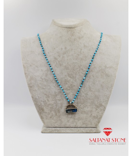 Turkuaz ve Apatit Taşlı Bayan Kolye - BSR02062BK